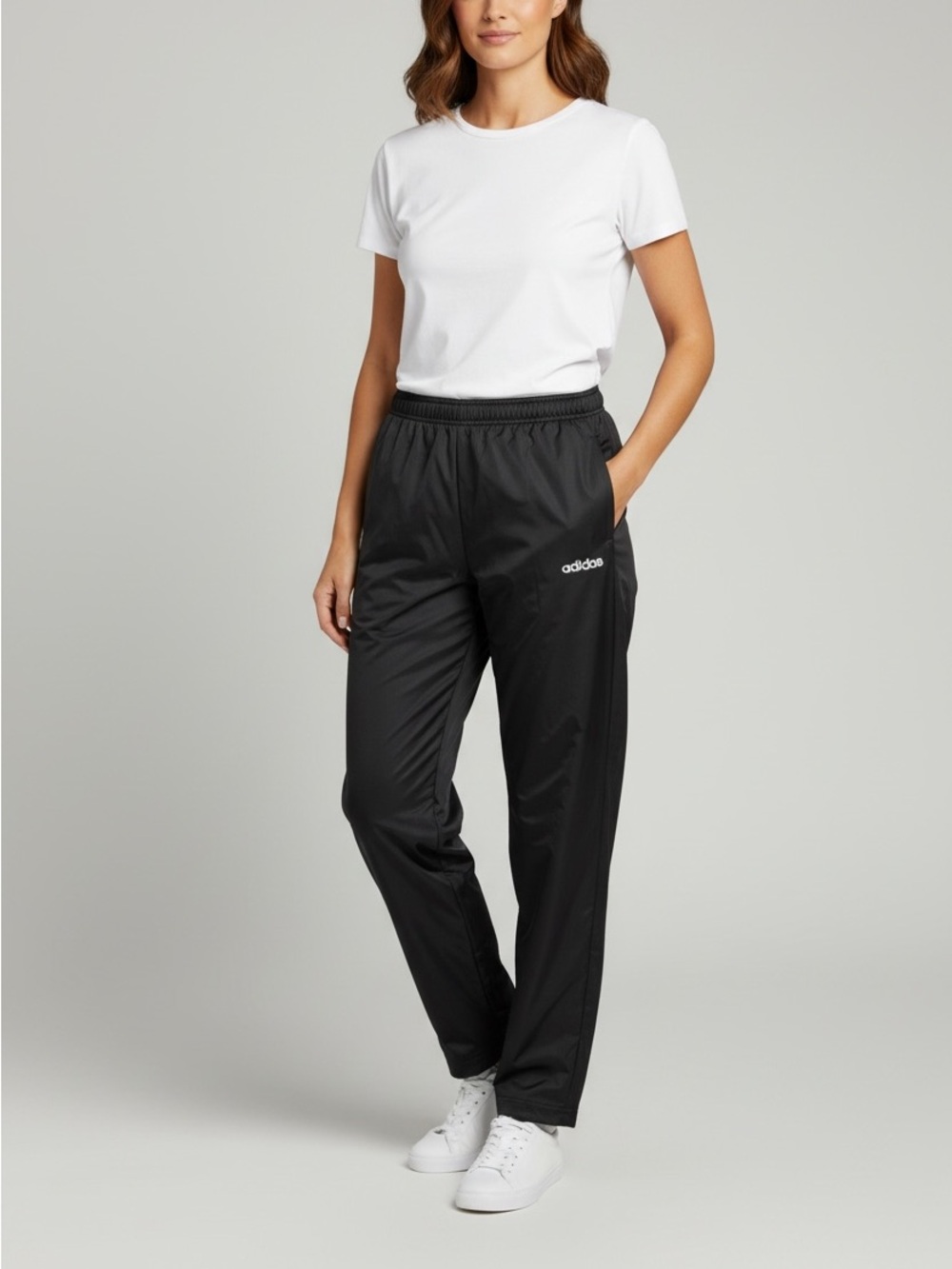 adidas Black Track Pants with White Iconic Logo- L